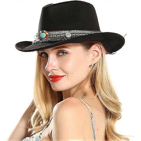 Huopahattu Cowboy Miehille Leveälierinen Fedora Hattu Cowgirl Talvi Trilby Hattu Etnisellä Nauhalla Naiset Sombrero Ulkoilu Lämmin Panama Hattu