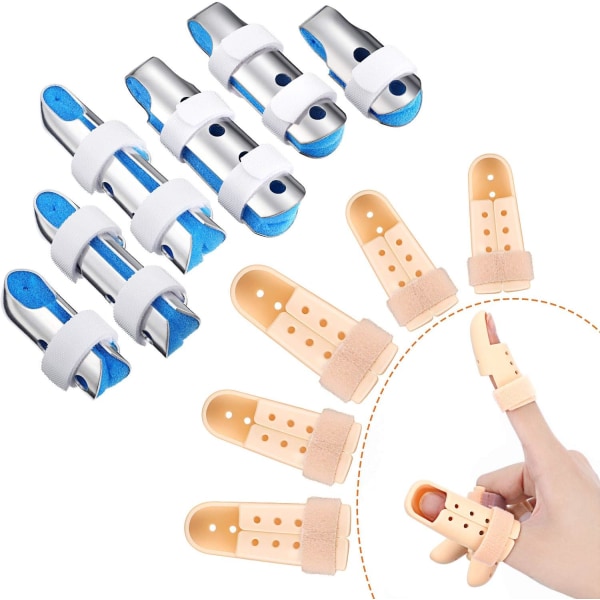 11 stycken Finger Splint Set, Inkluderar 6 metall Finger Support Finger Stabilizer med mjukt skum och 5 stycken plast Finger Splint