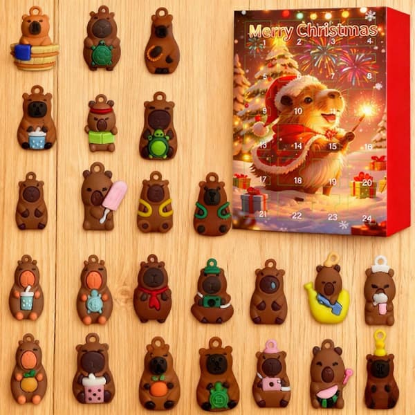 2026 Capybara Julekalender 24 dages adventskalender med søde dyrefigurer, julepynt og gave S [MI] Julkarpiballa