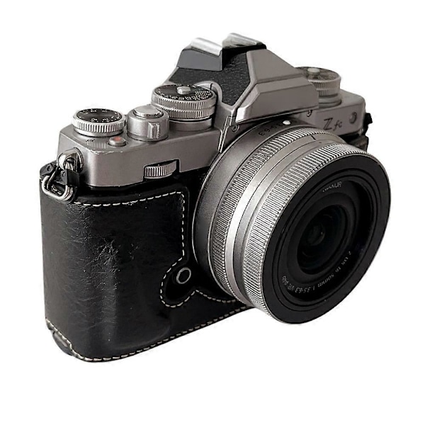 Type B Bunddæksel i PU-læder med bøffeltekstur til Nikon Z fc, halvt kamerahus med batteri Style A