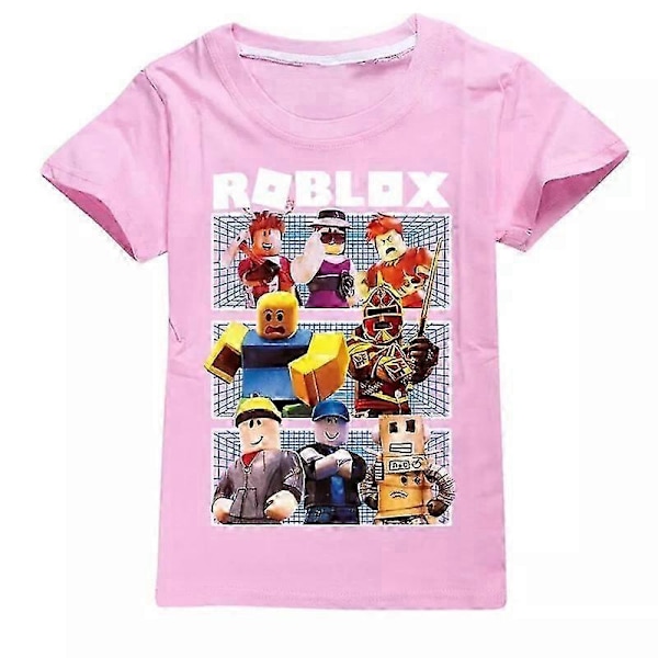 Ny Sommer Casual Kort Ermet T-skjorte Roblox Barn Bomulls T-skjorte Topp for Gutter og Jenter 120 Pink