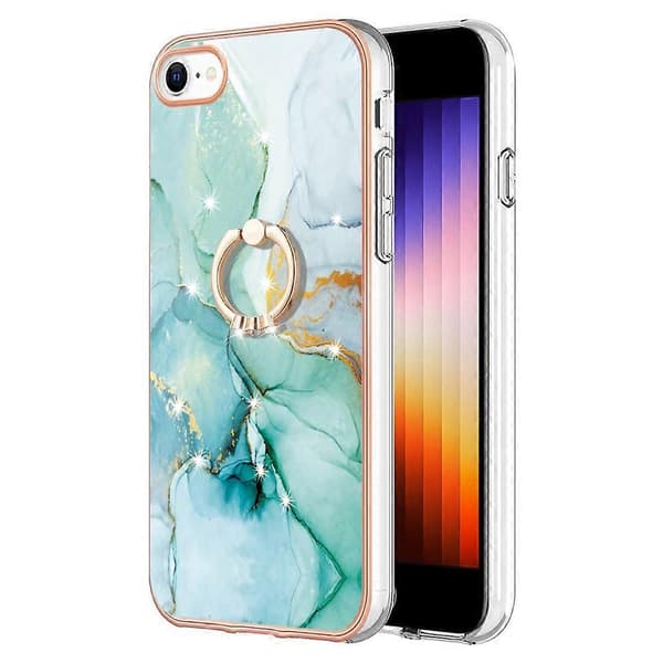 Case for iPhone 7 8 SE (2020) SE (2022) with Ring Kickstand Marble Pattern Electroplating TPU Back Cover C (Green 003)