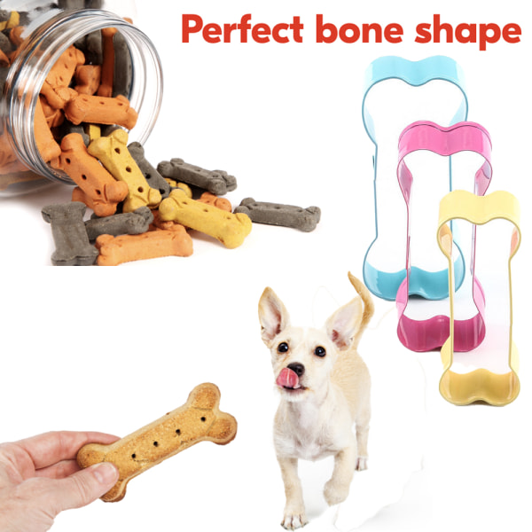 Dog Bone Cookie Cutters Set, Hemlagad Hund Biscuit Treats Cutters, Belagd med mjuk PVC för skydd