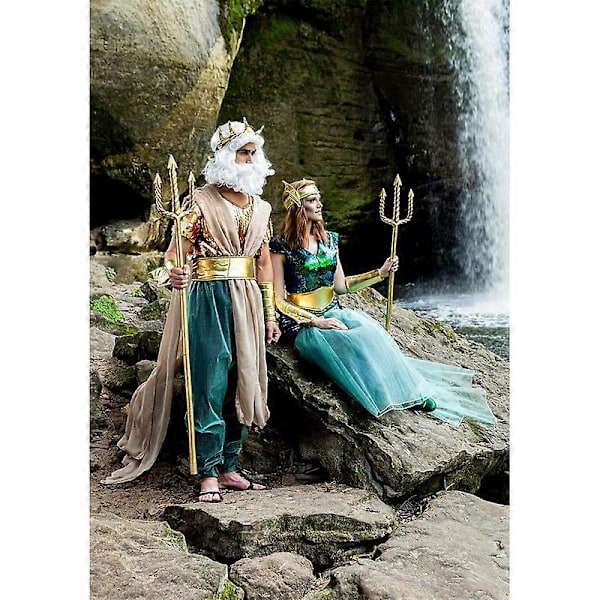 Vuxen Golden Poseidon Kostym Herr, Kung Neptun Kostym Halloween Kostym Women M