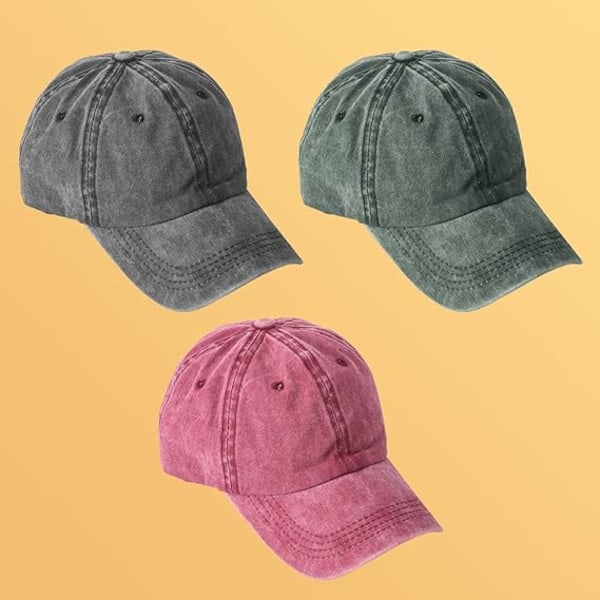 3 Pack Washed Plain Baseball Cap, Retro Adjustable Dad Hats Gift for Men/Women,Unstructured/Cotton