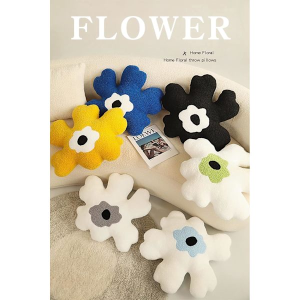 Sofa Pude Rygstøtte Plys Blomsterformet Pude All-Match Pigehjerte Kreativ Pude. (Blå og Hvid)