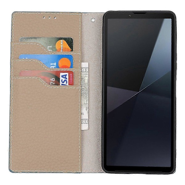 Til Sony Xperia 10 VI Etui Ægte Koskind Læderpung Stand Telefon Cover Style F