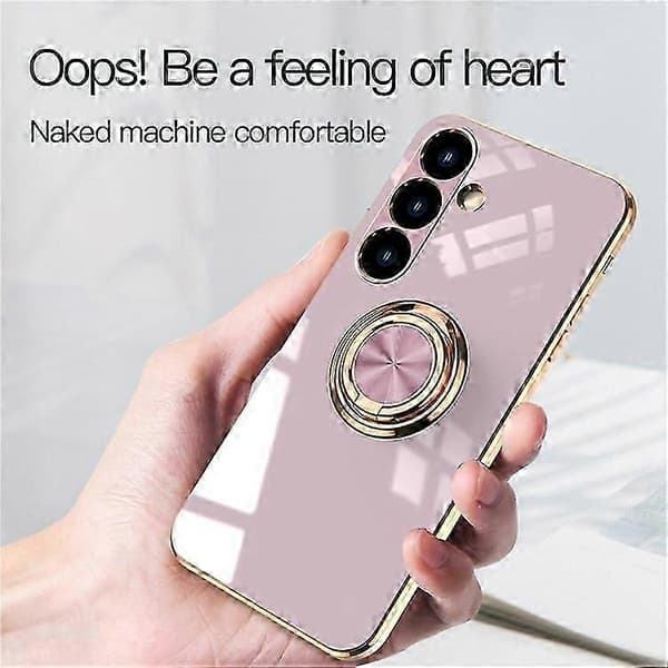 Compatible Case for Samsung Galaxy S24 FE, Precise Cutouts, 6D Electroplated TPU Phone Case with Ring Holder (White)
