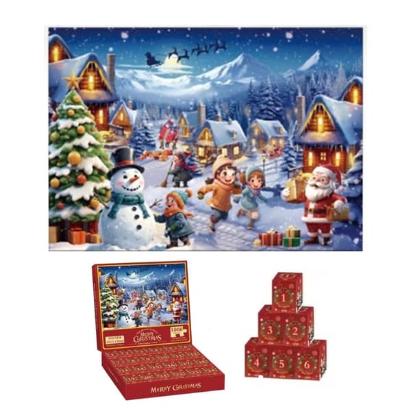 QU-Adventskalender - Pussel 1008 Bitar - Julkalender 2024 MultiColor-FA9- MultiColor MultiColor MultiColor Snögubbe - 8003