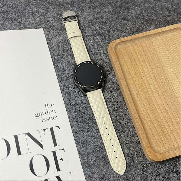 Huawei Watch GT 5 Pro 46mm / GT 5 46mm 22mm Rhombus -kuvioinen aitoa nahkaa oleva kellon ranneke Style C