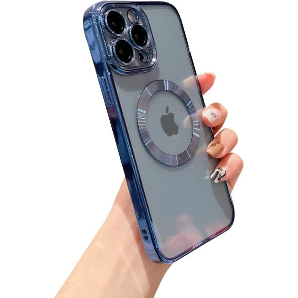 för iPhone 13 Pro Max Case Magnetic Clear med kameralinsskydd Fullt skydd MagSafe Elektropläterad silikon 6,7 tum - Blå