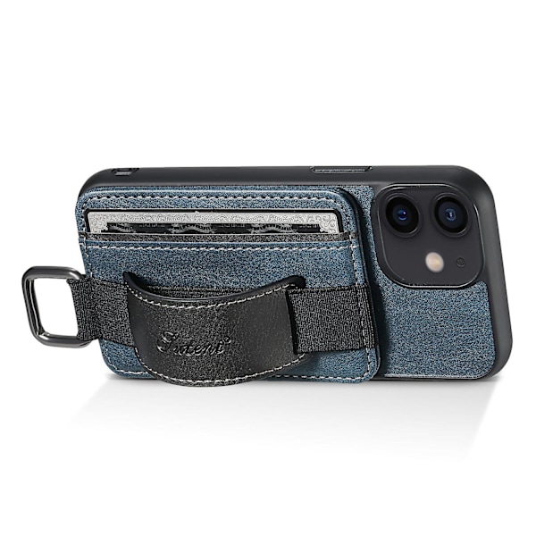 H13 Kort Holder Etui til iPhone 12 mini 5.4 tommer med Håndrem Læderbelagt Telefon Cover Blue Style A iPhone 12 mini 5.4 inc
