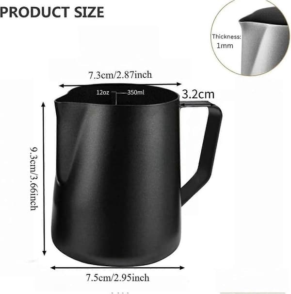 Mælkeskummerkande 350 ml rustfrit stål med præcis tud til latte art og cappuccino