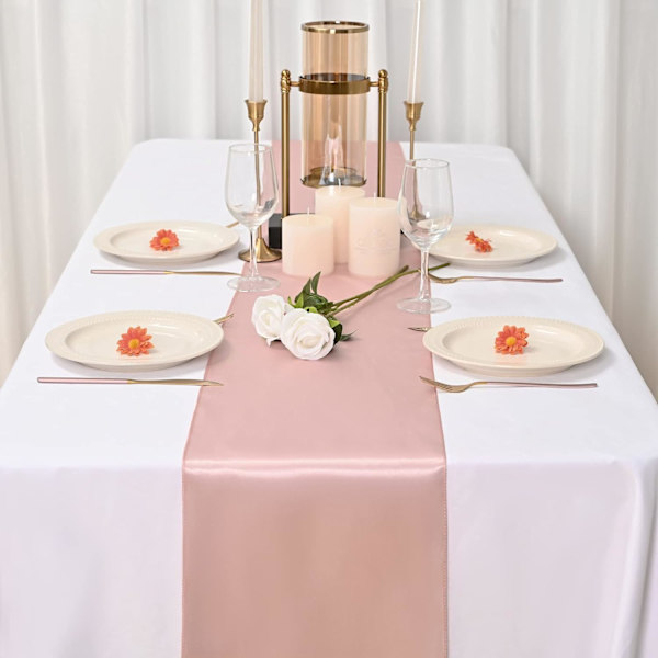 5 st satin bordslöpare 30 x 275 cm siden och slät tyg bordslöpare för bröllop bankett fest dekoration - roséguld