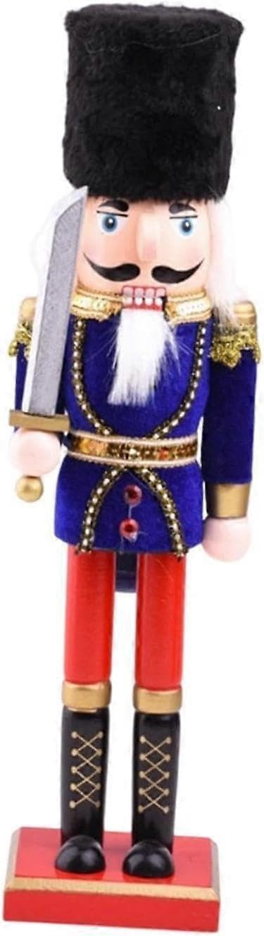 Julnötknäppare Träfigur Blå Traditionell Prydnad för Julbordsdekoration