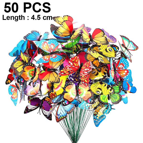 Fjärilsstakar, 50 st Trädgårdsfjärilsstakar Dekor Utomhusgård Uteplats Planteringskruka Blomkruka Blandad Färg-4,5 cm