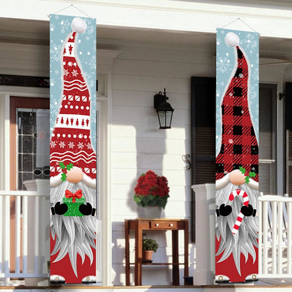 Utomhus juldekorationer - Gnomes Porch Sign Banners Hängande dekorationer - Xmas Holiday Decor för utomhus inomhus gård hem ytterdörr garage vägg