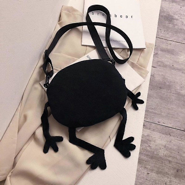 Mini Skuldertaske Sød Hårboldeform Lærred Håndtaske til Piger og Kvinder Sort