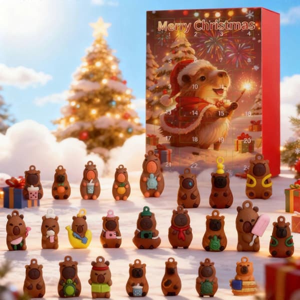 2026 Capybara Julekalender 24 dages adventskalender med søde dyrefigurer, julepynt og gave S [MI] Julkarpiballa