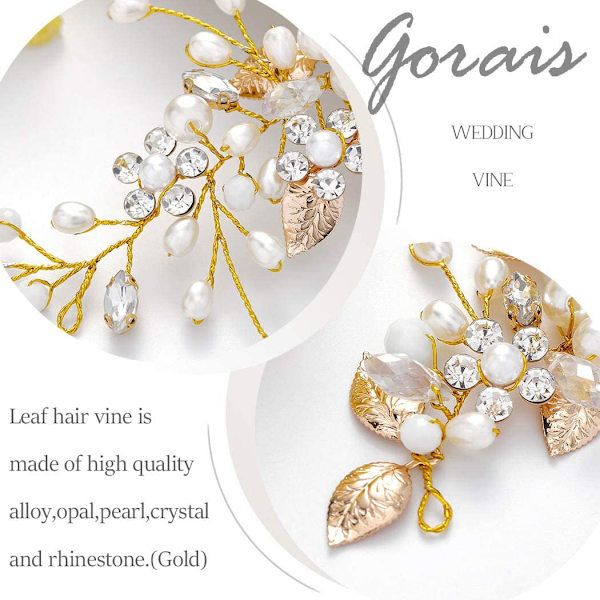 Brud bröllop hår vin silver pärla brud huvudbonader blad hår accessoarer för kvinnor och flickor (c-guld)