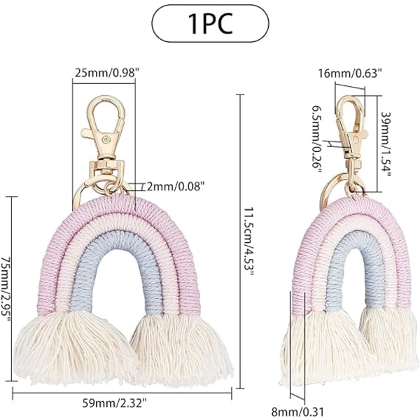 Kudottu sateenkaaren tupsuavainperä Boho sateenkaaren tupsuamuletti Makramee sateenkaaren tupsuavainperä Auton avaimenperän pidike Laukku Lompakko