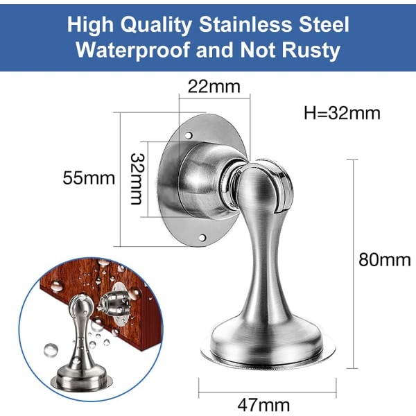 Magnetisk dørstopper Børstet nikkel Magnetisk dørstopper med dobbeltklæbende tape Ingen boring påkrævet Vægmontering