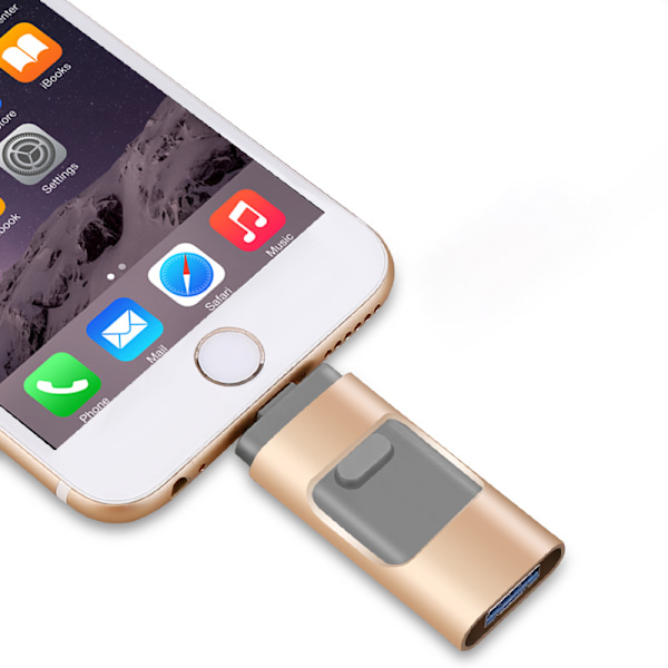 Flashminne, 3 i 1 USB 3.0 Minnebrikke, Foto Minne Ekstern Lagring USB-minnepinne For Iphone Ipad Android Datamaskin 64gb-gull Black 64GB