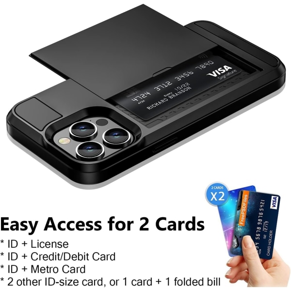 Case för iPhone 13 Pro Max Case Plånbok Kreditkortshållare ID-fack Skjutdörr Dold ficka Herr Dam Anti-Scratch Dual Layer