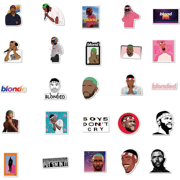 50 st Frank Ocean Stickers, American Hiphop Singer Stickers Vattentäta Vinyl Stickers för flickor Tonåringar och vuxna Dekal (Frank)