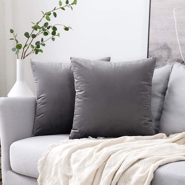 2 dekorative fløjls pudebetræk sofa pudebetræk super blødt dekoration hjem stue soveværelse til sofa 45X45CM mørkegrå