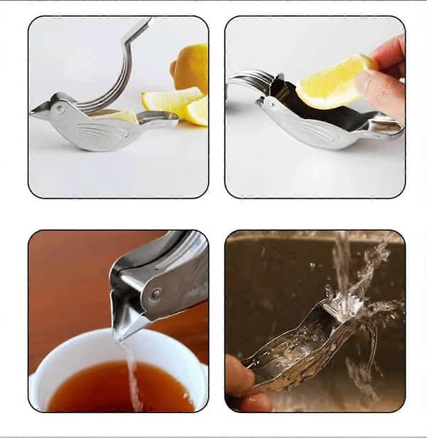 Citronpresser i rustfrit stål i fugleform, manuel citruspresser til citron og lime, 2 stk. sølv