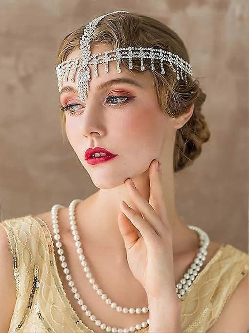 Pannebånd Hodeplagg Rhinestone 1920-talls Pannebånd Flapper Hårtilbehør til Kostymefest Hodehette Sølv