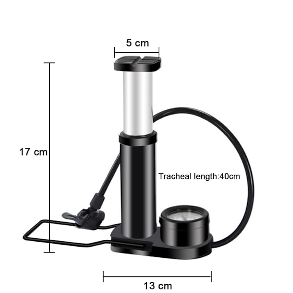 Cykelpumpe, 140PSI mini bærbar cykelpumpe, mini fodpumpe med trykmåler, dobbelt ventil cykelpumpe - sort