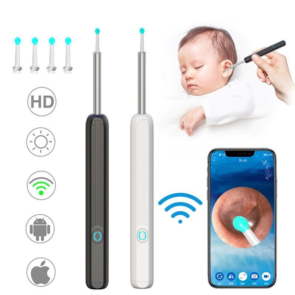 Wireless HD Ear Wax Remover Camera Ear Endoscope Spoon Pick Clea NE3 Black Ear Spoon 8 Piece Set