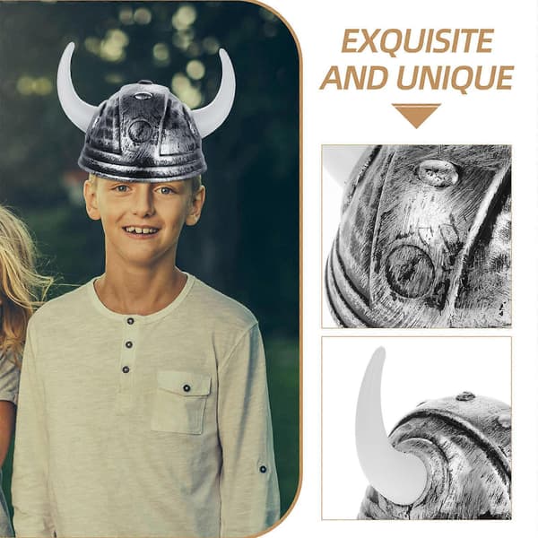 Viking med horn til maskeradefest 1 stk sølv plasthatt