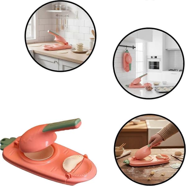 Dumplingpresse med skraber, ergonomisk OnePress blomsterformet dumplingmaskine til hjemmebrug, pink