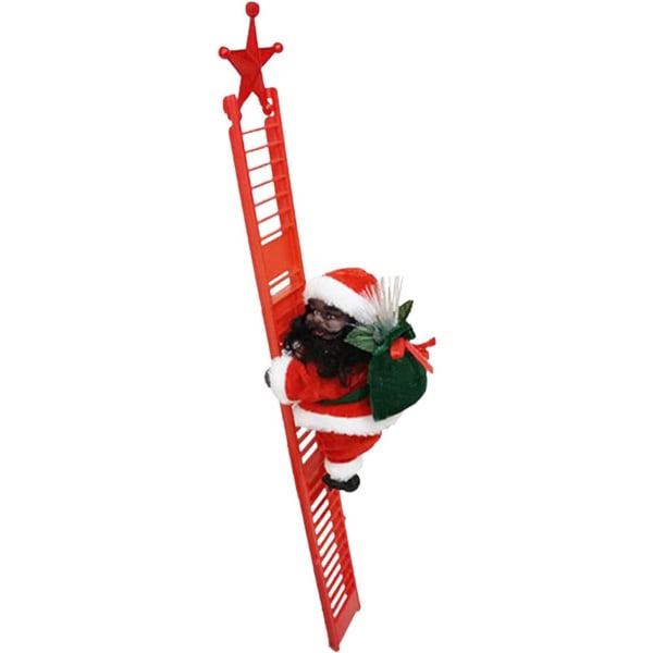Elektrisk klättrande jultomte på stege, kreativ julklättringsstege tomte med musik, Black Man Santa Climbing (röd)