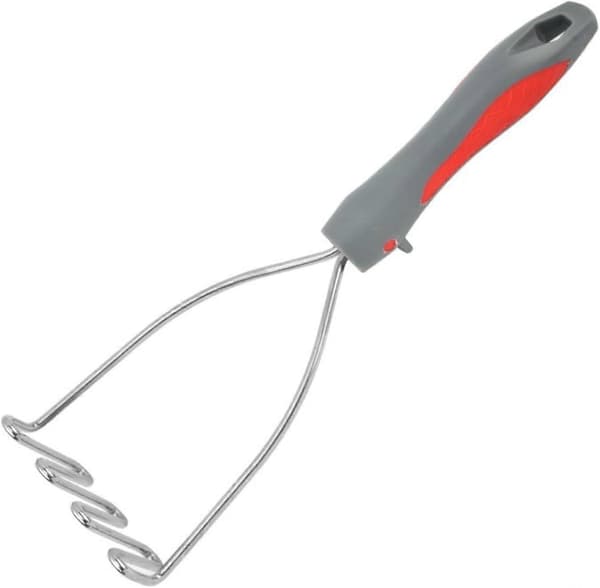 Potetmoser og rispresse i rustfritt stål med dobbeltsidig design og ergonomisk grep, rød