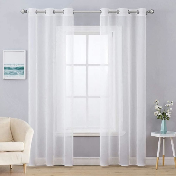 2 paneler enfärgad vita skira gardiner Eleganta grommet Fönster voile paneler/draperier/behandling för sovrum i vardagsrummet (54X96 tum)