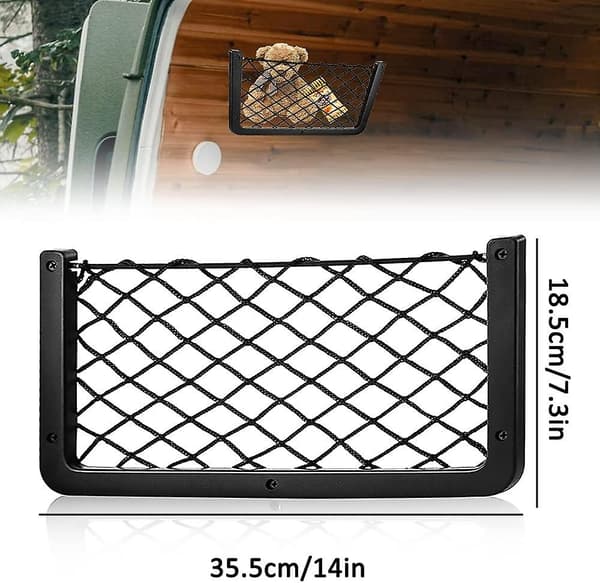 RV Storage Net, 4-Pack Cargo Net Car Storage Net RV Van Storage Solutions with Plastic Frame Elastic Mesh Bag Organizer Pocket (36 * with 2 Hooks