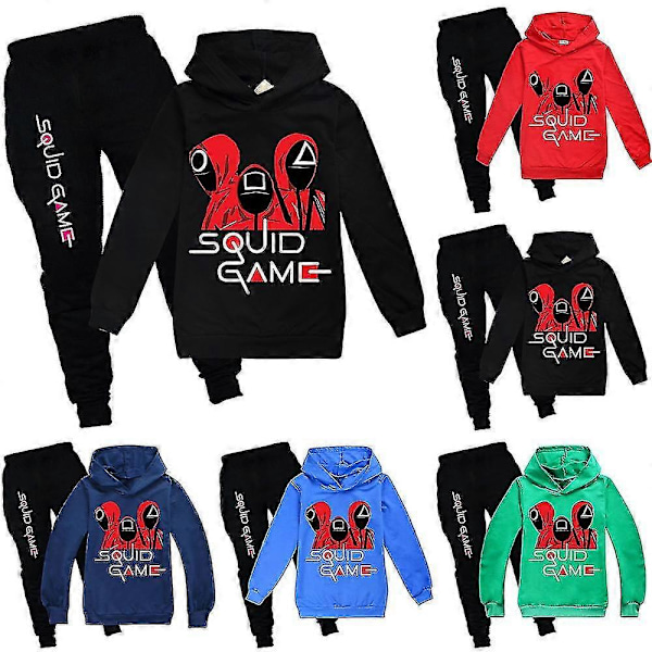 Squid Game Barn Unisex Hooded Hoodie Toppar + Byxor Set_y Hög Kvalitet Black 7-8Years