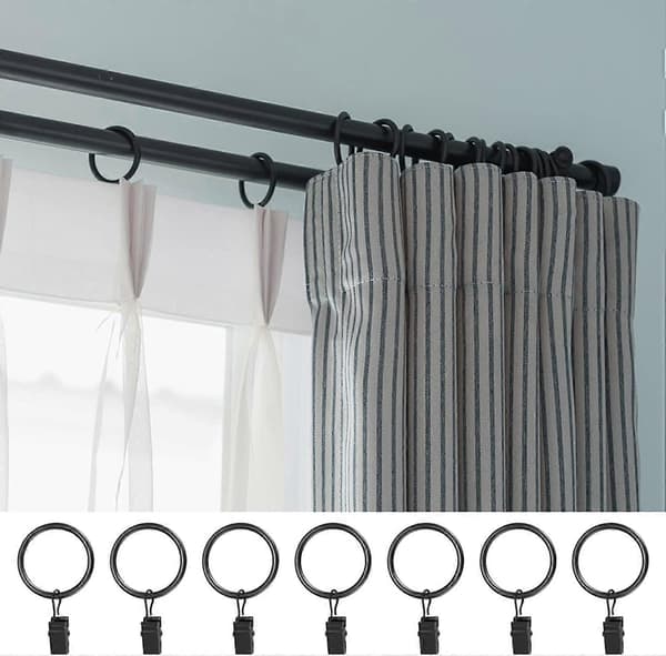 50 stk. gardinringe med clips, metalgardinring med clips, til badeforhængsstang, vinduesgardin, med krog - sort