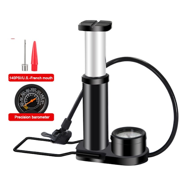 Polkupyörän pumppu, 140PSI minikokoinen kannettava polkupyörän pumppu, minipolkupumppu painemittarilla, kaksoisventtiilinen polkupyörän pumppu - musta