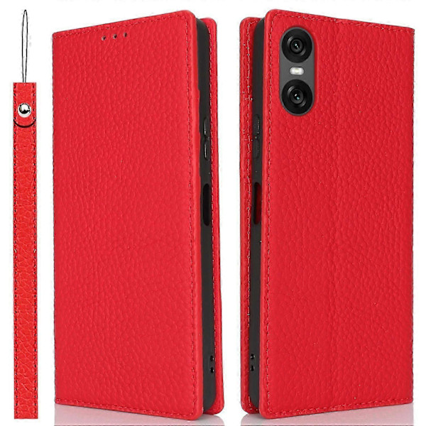 Til Sony Xperia 10 VI Etui Ægte Koskind Læderpung Stand Telefon Cover Style D