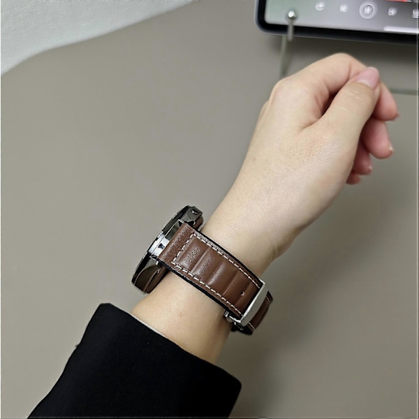 Armband i äkta ko-läder för Samsung Galaxy Watch7 44mm 40mm/Watch FE 40mm Universal 20mm Style F