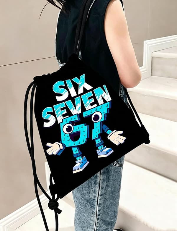 67 Drawstring Bags, Sixty-Seven Fun Waterproof Swim PE Bag, Cool Black Sports String Backpack, Large Capacity Drawstring Bag Gym, D, M, Casual c