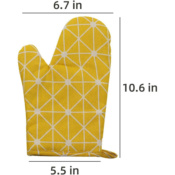 Ugnsvantar, 2-pack bomullsugnsvantar grytlappar, halkfria 440 grader F (ca 200 grader C) värmebeständiga för matlagning, bakning (gul)