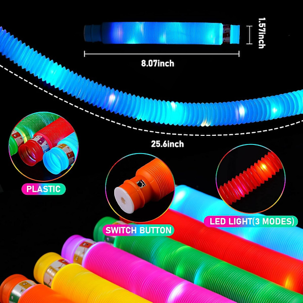 6-pak Lysende Sprettrør Sensoriske Leker for Barns Finmotorikk Småbarnsleker Mini LED Sprettrør Festartikler