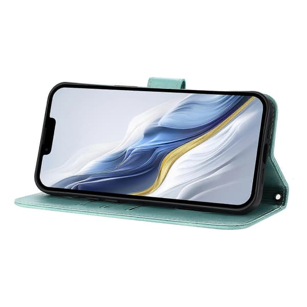 Wallet Case for iPhone 16e with Stand, Retro Texture, Leather Case with Lanyard (Mint Green)