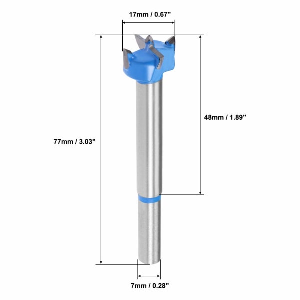 Forstner-bor 17mm, Wolframkarbid treskjær hullsag boråpner, trebearbeiding hengsel hullboring kutter (blå, grå)